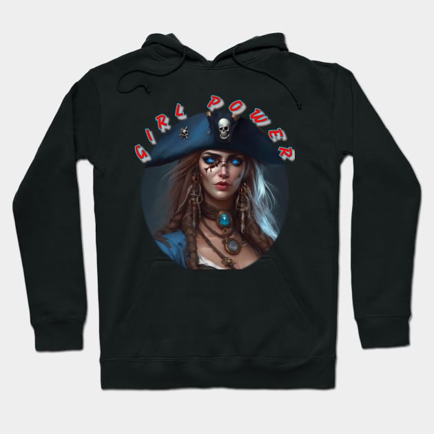 Girl power cool blue pirate girl Hoodie by sailorsam1805